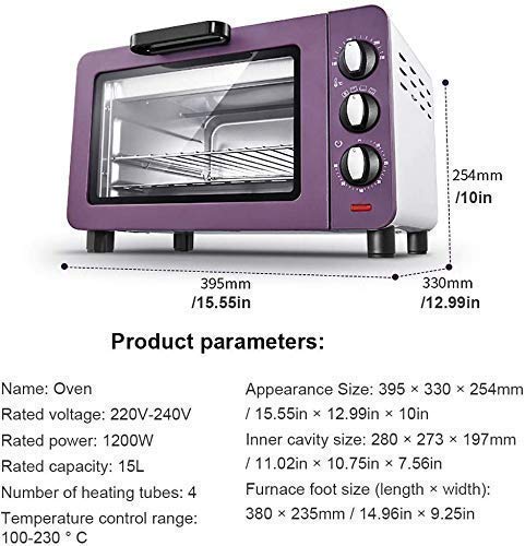 Mini Oven,Convection Countertop Toaster Oven Small Electric Oven Household Baking Small Oven 15 Liter Electric Oven Three-Layer Card Design Purple Useful (Purple)