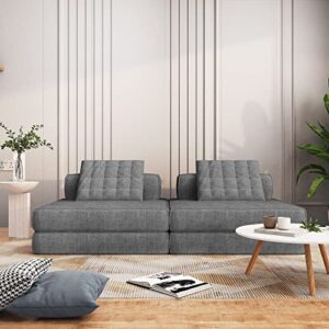 orrd modular fold sofa bed, modern linen convertible sleeper 2 seater sectional couch tufted sofa floor couch padded cushion for living room, bedroom (grey)