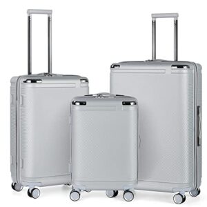 ling rui 3 piece luggage sets with tsa approved, lightweight hard shell travel large rolling checked suitcases with spinner wheels (20/24/28), silver