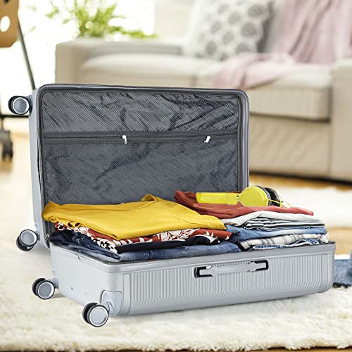 LING RUI 3 Piece Luggage Sets with TSA Approved, Lightweight Hard Shell Travel Large Rolling Checked Suitcases with Spinner Wheels (20/24/28), SILVER