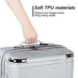 LING RUI 3 Piece Luggage Sets with TSA Approved, Lightweight Hard Shell Travel Large Rolling Checked Suitcases with Spinner Wheels (20/24/28), SILVER