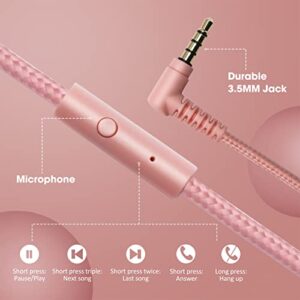 AKZ On-Ear Headphones with Microphone, Foldable Headphones with Tangle-Free Cord, Headphone with HD Sound, 3.5MM Jack, Portable Wired Headphones for School/Kids/Smartphones/Tablet/Travel (Pink)