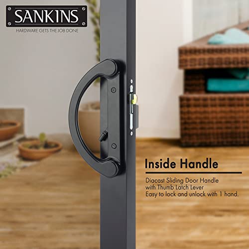 SANKINS Sliding Patio Door Handle Pull Set, Black Diecast Non-Keyed Gate Handle Set for Mortise Lock Style Glass Door, Replacement Handle for Sliding Glass Door Fits 3-15/16” Hole Spacing