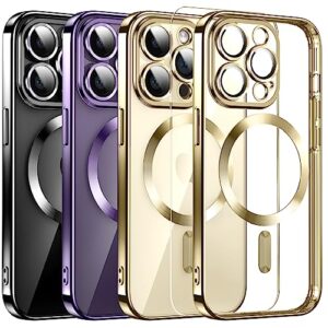 magnetic clear for iphone 14 pro max case with magsafe [integrated camera glass] women phone case [original iphone exterior] silicone cover slim thin [non-yellowing] anti-fingerprint scratch men
