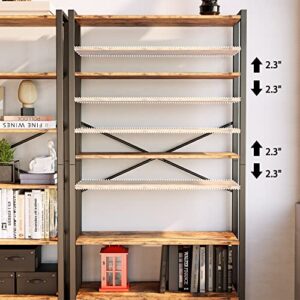 IRONCK Bookshelf and Bookcase with Adjustable 5 Shelves, 70" H x 31.5" W Wide Bookshelves with Door and Wheels, Vintage Brown