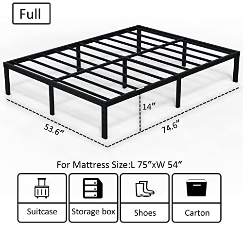 EMODA 14 Inch Full Size Bed Frame Heavy Duty Metal Platform No Box Spring Needed, Easy Assembly Noise Free, Black