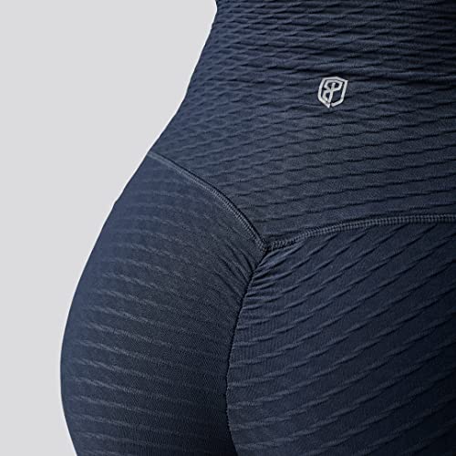 Born Primitive Paragon Leggings – Textured TIK Tok Leggings for Women – High Waisted Gym, Running, Workout or Yoga Pants – Form Fitting Full Length Sport Leggings - Navy Blue, Medium