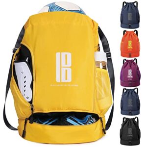 brooman youth soccer bags boys girls backpack for soccer basketball volleyball & football with ball compartment yellow-6