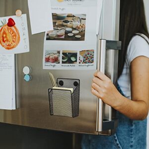 2 Pack of Magnetic Metal Mesh Pen Holder, Black Stainless Steel Pencil Holder with Magnets, Basket Storage Organizer for Whiteboard, Blackboard, Kitchen, Locker, Home, or Office