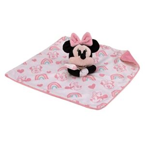 Disney Minnie Mouse White, Pink, and Aqua Rainbows and Hearts Super Soft Sherpa Baby Blanket and Security Blanket 2-Piece Set