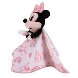 Disney Minnie Mouse White, Pink, and Aqua Rainbows and Hearts Super Soft Sherpa Baby Blanket and Security Blanket 2-Piece Set