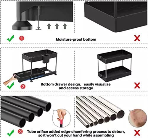 TIDY HOMES 2-Tier Under Sink Sliding Organizer - Premium Pull Out Storage Organizers with Dividers and Accessories for The Kitchen, Bathroom, Home Office, Full Size Cleaning Supplies, And Much More