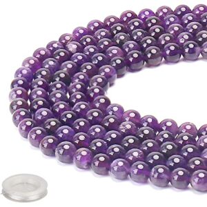 70pcs natural 8mm healing gemstone, amethyst energy stone round loose beads, semi-precious crystal beads with free elastic string for jewelry making diy