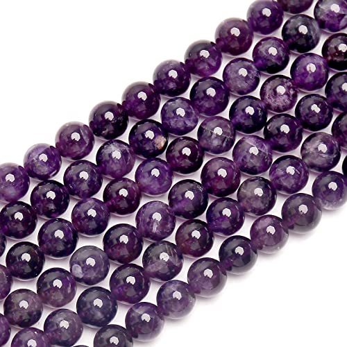 70PCS Natural 8MM Healing Gemstone, Amethyst Energy Stone Round Loose Beads, Semi-Precious Crystal Beads with Free Elastic String for Jewelry Making DIY