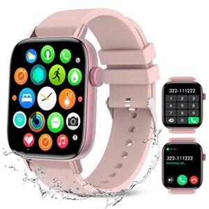 smart watch for women men (answer/make calls), 1.9" smartwatch fitness tracker for android iphone, waterproof sport digital watches, blood pressure heart rate monitor step counter sleep tracker-pink