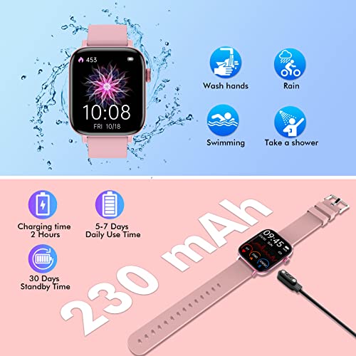 Smart Watch for Women Men (Answer/Make Calls), 1.9" Smartwatch Fitness Tracker for Android iPhone, Waterproof Sport Digital Watches, Blood Pressure Heart Rate Monitor Step Counter Sleep Tracker-Pink