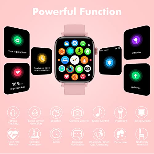 Smart Watch for Women Men (Answer/Make Calls), 1.9" Smartwatch Fitness Tracker for Android iPhone, Waterproof Sport Digital Watches, Blood Pressure Heart Rate Monitor Step Counter Sleep Tracker-Pink