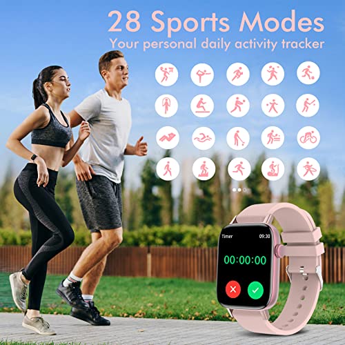 Smart Watch for Women Men (Answer/Make Calls), 1.9" Smartwatch Fitness Tracker for Android iPhone, Waterproof Sport Digital Watches, Blood Pressure Heart Rate Monitor Step Counter Sleep Tracker-Pink