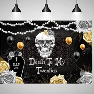 Death to My Twenties Backdrop for 30th Birthday Party Background Decorations Gothic Skull RIP to My 20s Black Rose Balloons Photography Background Supplies 7x5ft