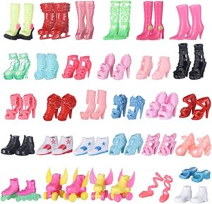 cheeseandu 30pairs shoes for barbie dolls different assorted colors fashionable doll shoes replacement high heel shoes doll roller skates doll boots flat shoes for for 12" dolls