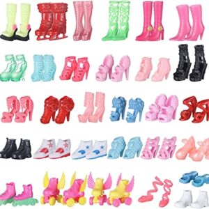 CheeseandU 30Pairs Shoes for Barbie Dolls Different Assorted Colors Fashionable Doll Shoes Replacement High Heel Shoes Doll Roller Skates Doll Boots Flat Shoes for for 12" Dolls