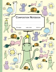 composition notebook wide ruled: naughty kitties hand drawn design, 120 pages, 8.5x11, cat lovers, lined workbook for girls, boys, kids, teens, students writing story journal for school, fun & funky