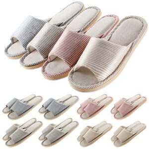 8 pairs disposable house slipper for guests open toe breathable slippers spa slippers comfortable indoor home slippers (red, beige, navy, coffee, pinstripe)