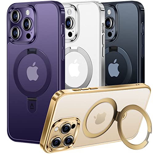 Alphex for iPhone 14 Pro Max Case with Magnetic Invisible Stand, Compatible with MagSafe, Official Color Match for iPhone, Military Grade Shockproof Phone Cover for Women Men, Gold