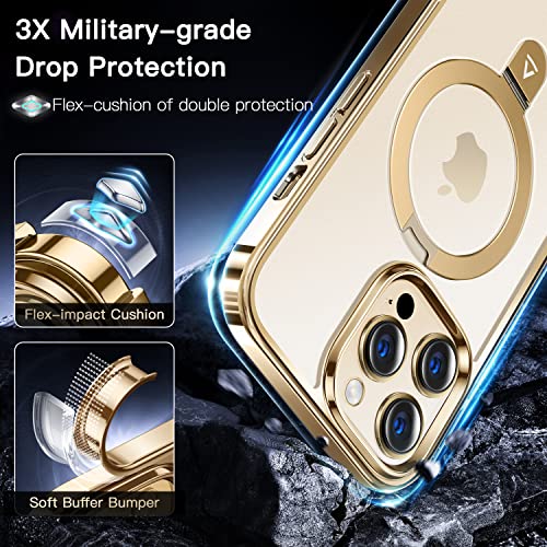 Alphex for iPhone 14 Pro Max Case with Magnetic Invisible Stand, Compatible with MagSafe, Official Color Match for iPhone, Military Grade Shockproof Phone Cover for Women Men, Gold