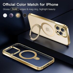 Alphex for iPhone 14 Pro Max Case with Magnetic Invisible Stand, Compatible with MagSafe, Official Color Match for iPhone, Military Grade Shockproof Phone Cover for Women Men, Gold