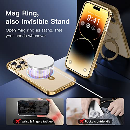 Alphex for iPhone 14 Pro Max Case with Magnetic Invisible Stand, Compatible with MagSafe, Official Color Match for iPhone, Military Grade Shockproof Phone Cover for Women Men, Gold