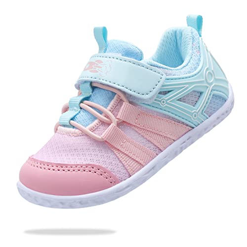 Toddler Girls Shoes Baby Girl Summer Tennis Shoes Barefoot Grip Sneakers Girl Sandals for Toddlers Baby Mesh Velcro Size 5-5.5 Pink/Blue