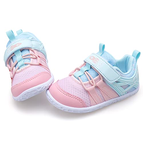 Toddler Girls Shoes Baby Girl Summer Tennis Shoes Barefoot Grip Sneakers Girl Sandals for Toddlers Baby Mesh Velcro Size 5-5.5 Pink/Blue