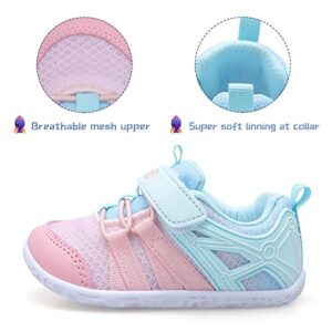 Toddler Girls Shoes Baby Girl Summer Tennis Shoes Barefoot Grip Sneakers Girl Sandals for Toddlers Baby Mesh Velcro Size 5-5.5 Pink/Blue