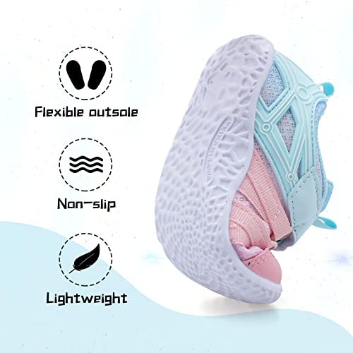 Toddler Girls Shoes Baby Girl Summer Tennis Shoes Barefoot Grip Sneakers Girl Sandals for Toddlers Baby Mesh Velcro Size 5-5.5 Pink/Blue