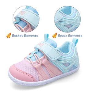 Toddler Girls Shoes Baby Girl Summer Tennis Shoes Barefoot Grip Sneakers Girl Sandals for Toddlers Baby Mesh Velcro Size 5-5.5 Pink/Blue