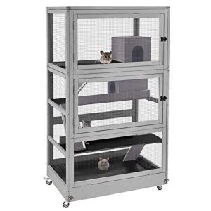 aivituvin chinchilla cage large rolling small animal cage for adult rats, 4 level critter nation cage hutch for ferret bunny indoor- deluxe home for pets (grey)