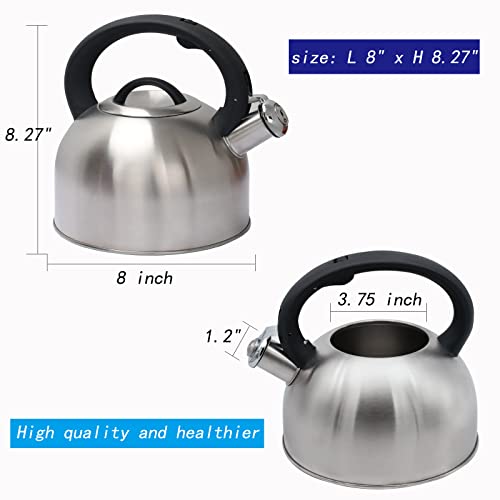 Starbbq 2.64 Quart Whistling Tea kettle for Stove Top, Stainless Steel Teapot for Stove Top with Brushed Black Handle and One-Touch Open and Close Button