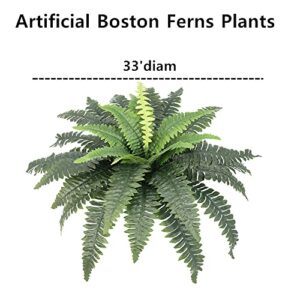 Artificial Ferns for Outdoors, Set of 2 Bouquets 33" Diam Large Fake Ferns Faux Boston Fern Bush Plant for Indoors Home Garden Porch Windowsill Entrance Wedding Farmhouse Decoraction Arrangement