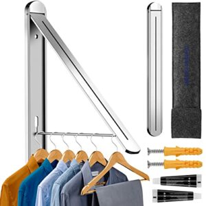 enkuy clothes drying rack folding clothes rack wall mounted retractable clothing dryer hanger for laundry room organization, bathroom, garage, indoor and outdoor universal (silver)
