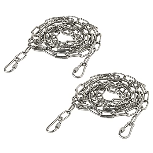 Vigtayue 5/32" Stainless Steel Link Chain, 304 Stainless Steel Link Heavy Duty Coil Chain with Carabiner, 2PCs Hanging Safety Chains for Swing Plants Anti-Theft Pet Dog Anchor Fence Towing Chain Link