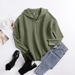 ANRABESS Womens 2023 Fall Oversized Zip Sweaters Long Sleeve V Neck Collar Casual Loose Baggy Ribbed Knit Pullover Quarter Zip Tunic Sweater with Slit B770kaqilv-L Dark Green