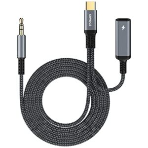 zooaux usb type c to 3.5mm female headphone jack,usb c to aux audio dongle cable cord for pixel 4 3 xl,samsung s22 s21 s20 s20+ note 20 10 (2 ports, grey)