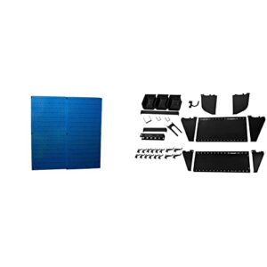 Wall Control 30-P-3232BU Blue Metal Pegboard Pack & KT-400-WRK B Slotted Tool Board Workstation Accessory Kit for Wall Control Pegboard Only, Black