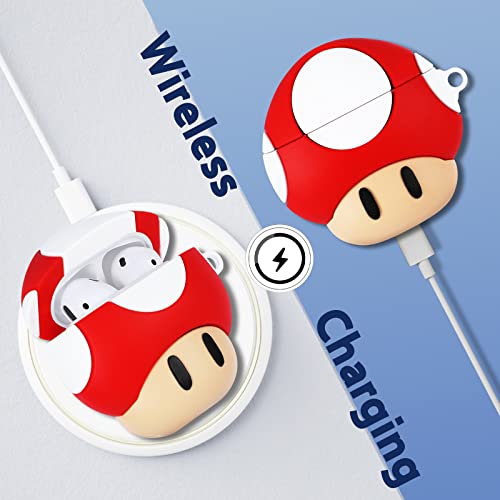 JoySolar for Airpod 1&2 Case Cute Cartoon 3D Soft Silicone Air Pods Funny Cover Kawaii Fun Cool Keychain Design Shell Food Fashion Stylish Girls Kids Teens Women Cases for Airpods (Mushroom)