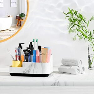 Jxvtomv Toothbrush Holder for Bathroom, Bathroom Organizer Countertop, Bathroom Storage Organizer for Toothpaste/Vanity Countertop and Other Items, 5 Compartments, White Marble Color