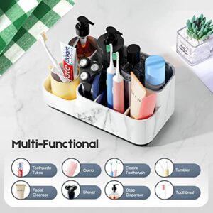 Jxvtomv Toothbrush Holder for Bathroom, Bathroom Organizer Countertop, Bathroom Storage Organizer for Toothpaste/Vanity Countertop and Other Items, 5 Compartments, White Marble Color