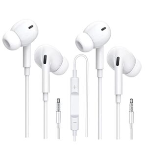 2 pack wired earbuds headphones 3.5mm in-ear earphones with micphone built-in volume control compatible with iphone 6/6s/ android/ipad/ mp3/ huawei/samsung/computer and most 3.5mm audio devices