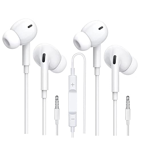 2 Pack Wired Earbuds Headphones 3.5mm in-Ear Earphones with Micphone Built-in Volume Control Compatible with iPhone 6/6S/ Android/iPad/ MP3/ Huawei/Samsung/Computer and Most 3.5mm Audio Devices