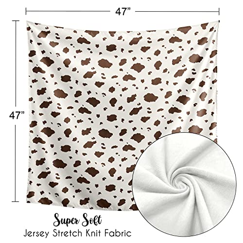 Sweet Jojo Designs Western Cow Print Boy or Girl Swaddle Blanket Jersey Stretch Knit for Newborn Infant Receiving Security - Brown and Cream Off White Gender Neutral Wild West Southern Country Animal